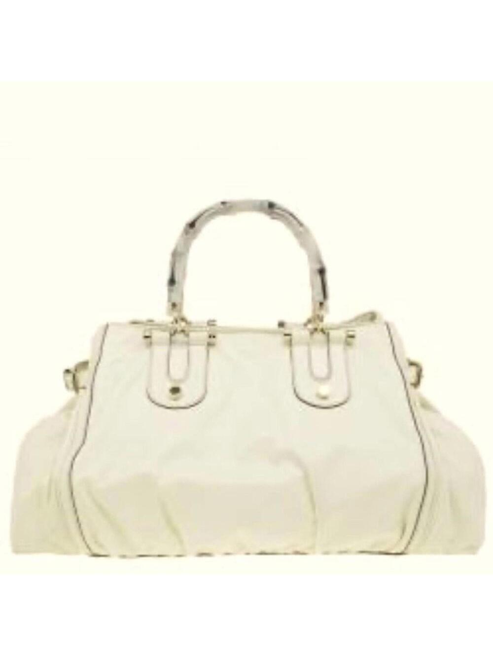 Vintage Gucci Pop Ivory leather tote bag with white bamboo handles